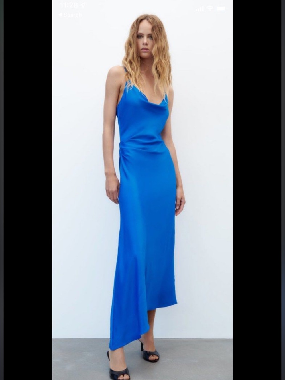 Zara Electric Blue Satin Cowl Midi Dress